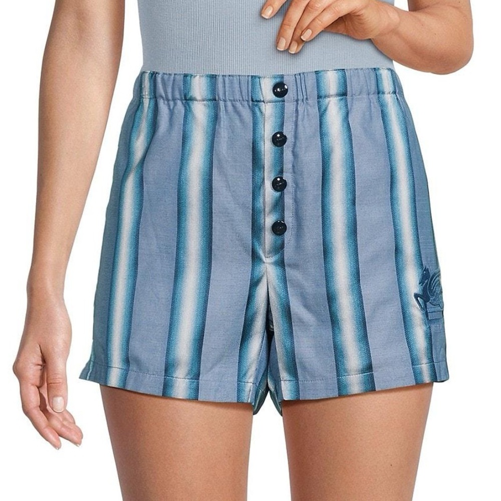 Etro Pegaso Embroidered cotton Shorts Pegasus Silk Striped Poplin Button 40 M